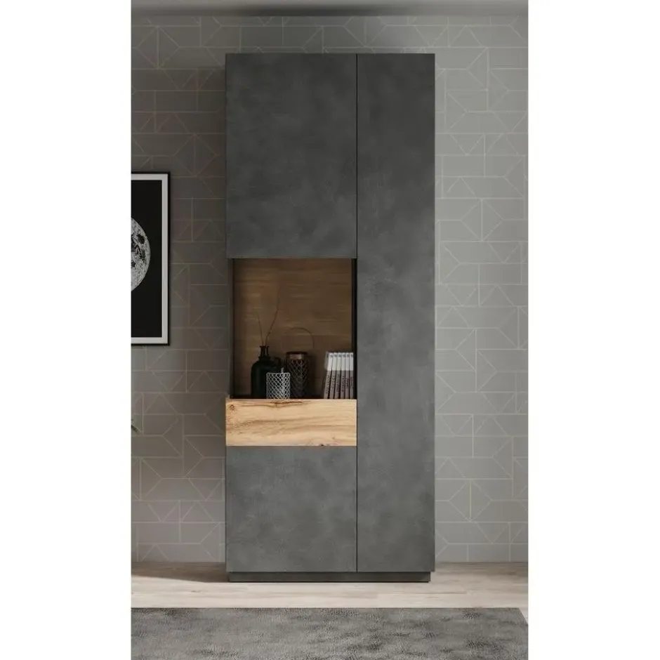 Meubella - Vitrinekast Sublime - Grijs - Eiken - 80 cm - Hoog