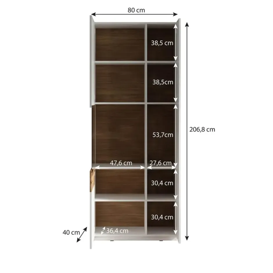 Meubella - Vitrinekast Sublime - Grijs - Eiken - 80 cm - Hoog