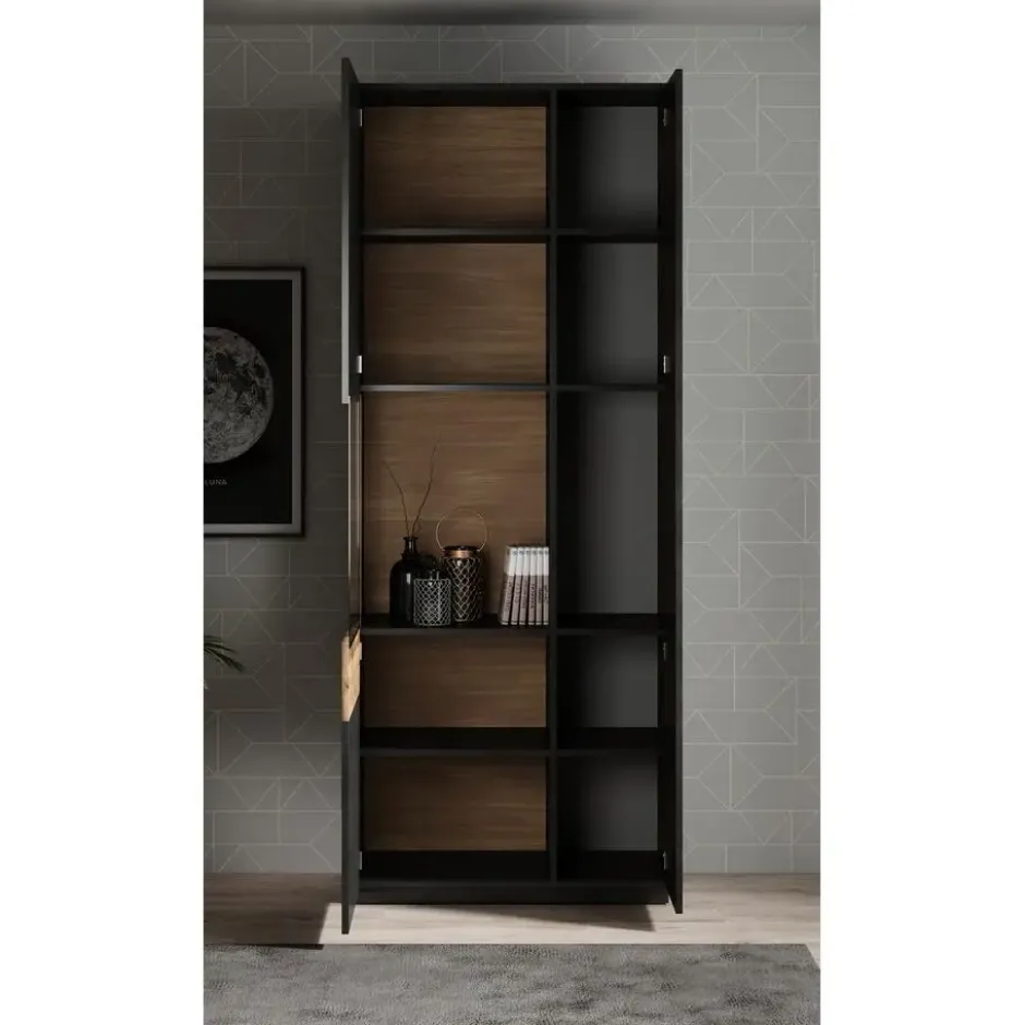 Meubella - Vitrinekast Sublime - Grijs - Eiken - 80 cm - Hoog