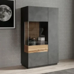 Meubella - Vitrinekast Sublime - Grijs - Eiken - 80 cm - Laag