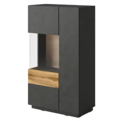 Meubella - Vitrinekast Sublime - Grijs - Eiken - 80 cm - Laag
