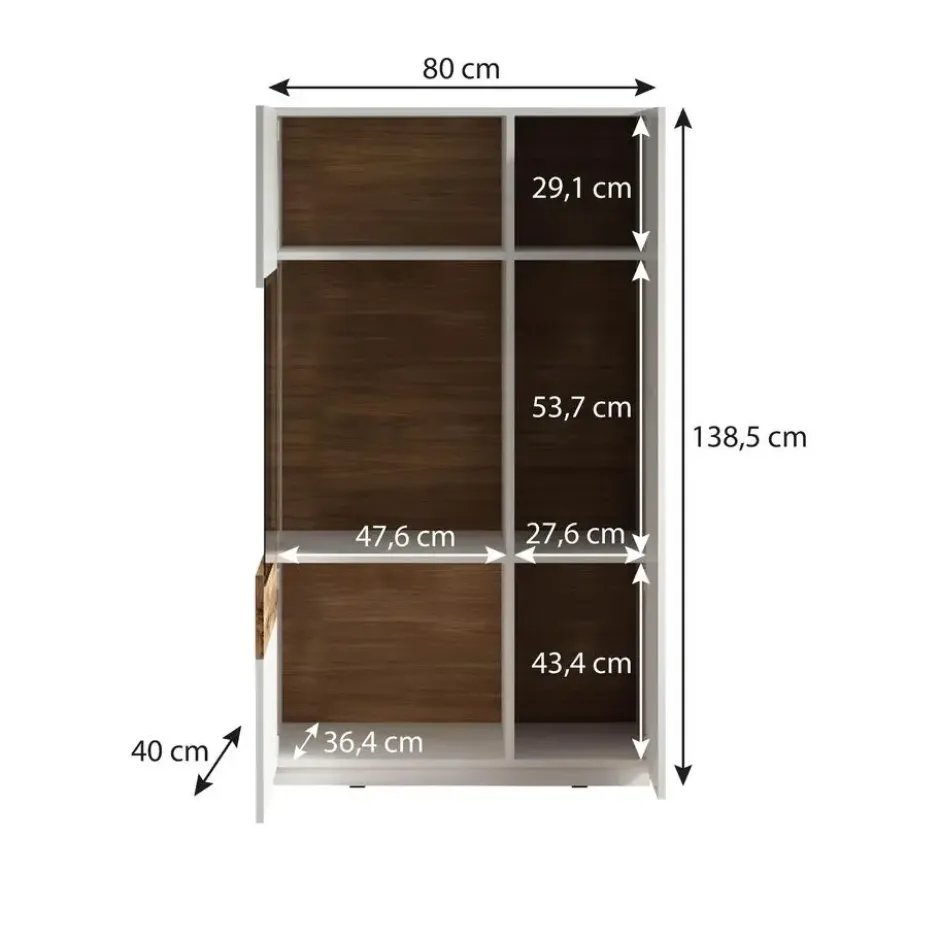 Meubella - Vitrinekast Sublime - Grijs - Eiken - 80 cm - Laag