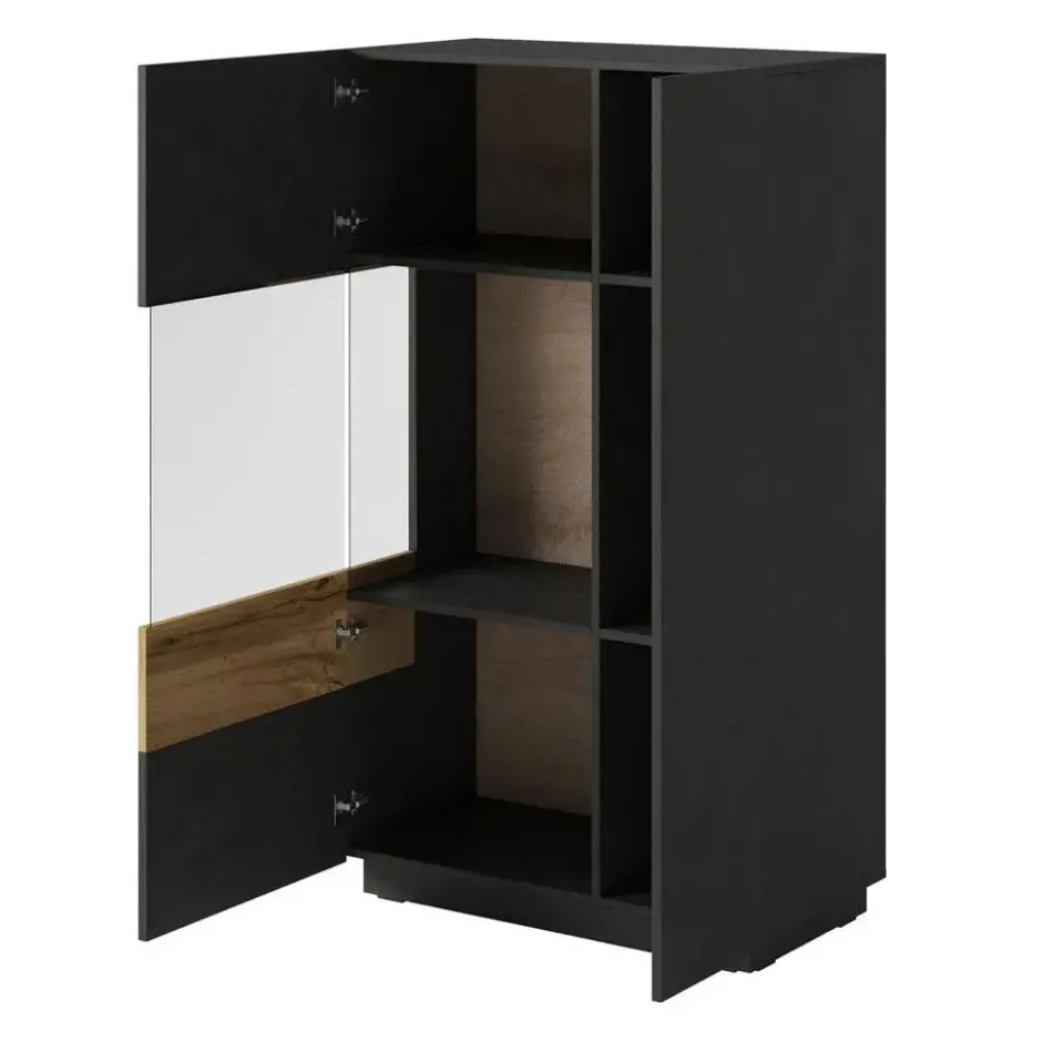 Meubella - Vitrinekast Sublime - Grijs - Eiken - 80 cm - Laag