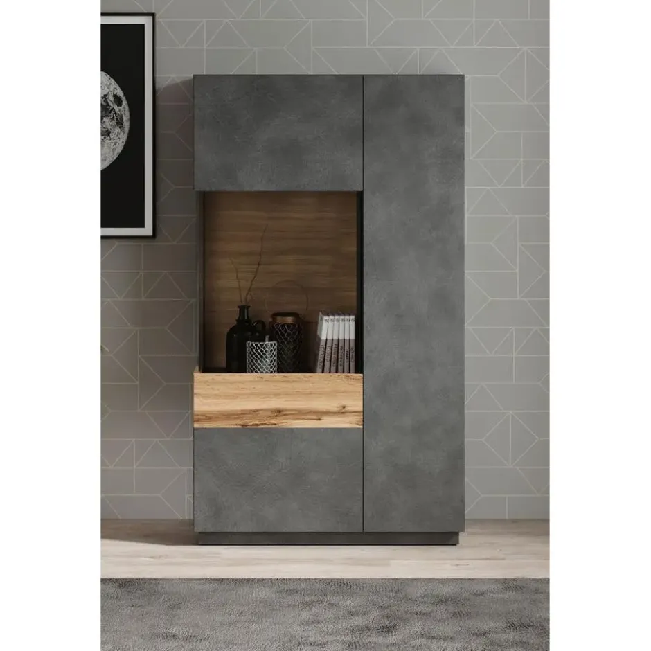 Meubella - Vitrinekast Sublime - Grijs - Eiken - 80 cm - Laag