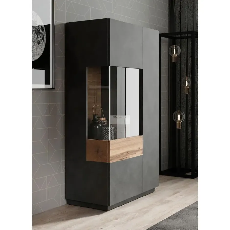 Meubella - Vitrinekast Sublime - Grijs - Eiken - 80 cm - Laag
