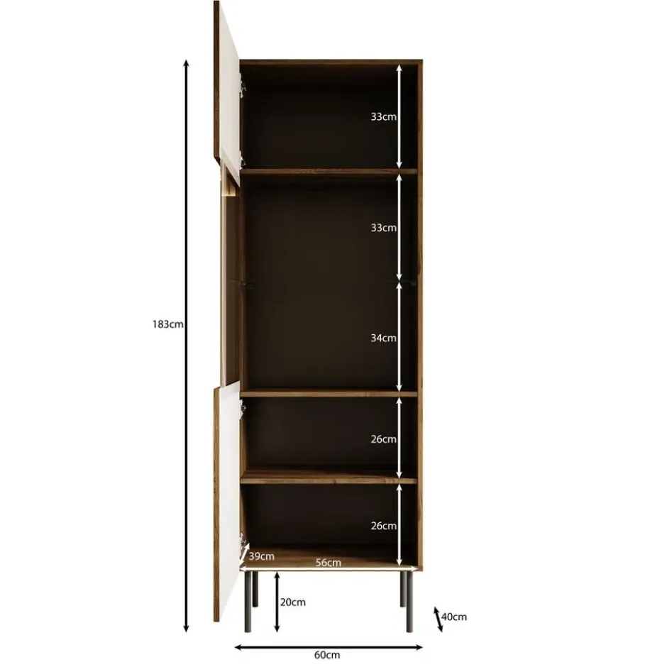 Meubella - Vitrinekast Tartagal - Donkerbruin eiken - 60 cm
