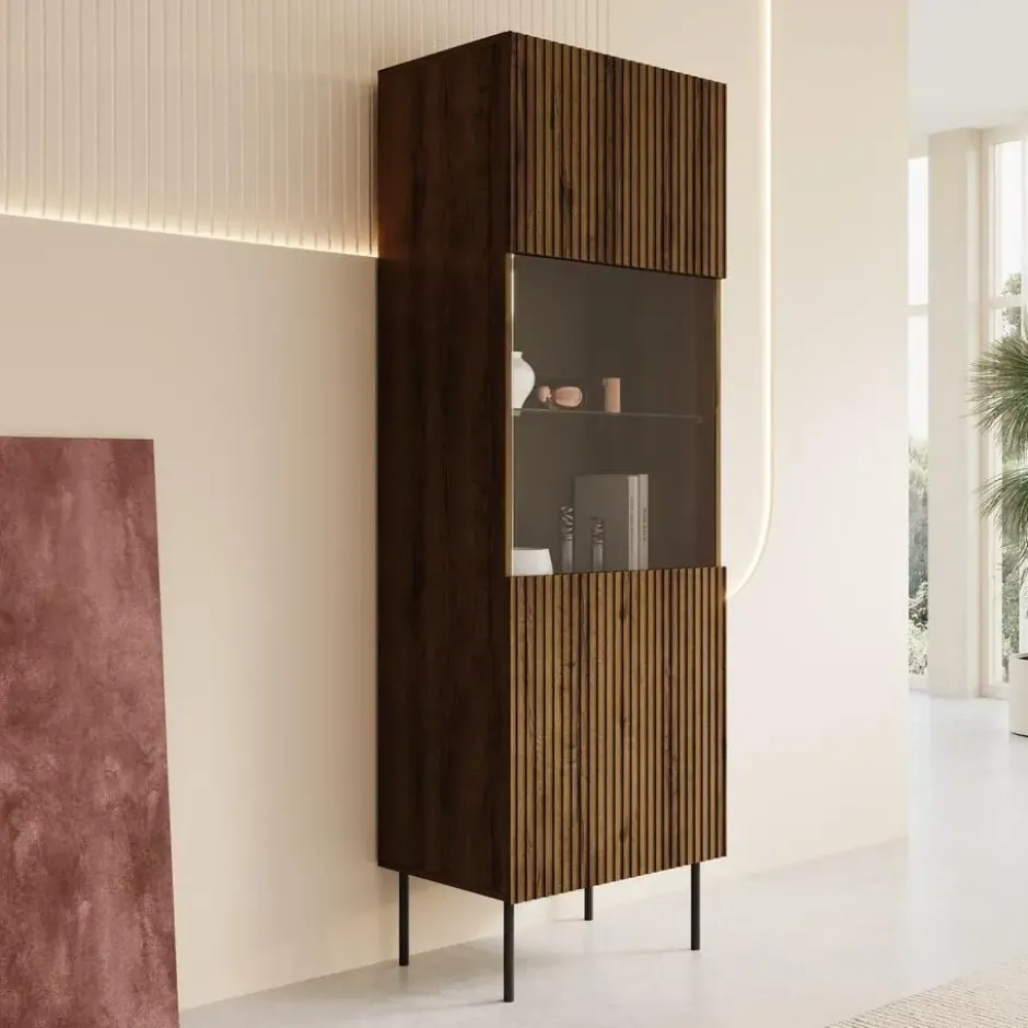Meubella - Vitrinekast Tartagal - Donkerbruin eiken - 60 cm