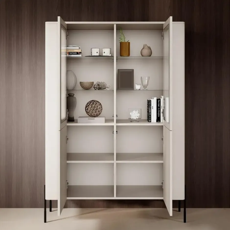 Meubella - Vivi - Vitrinekast - Beige - 110x40x160 cm