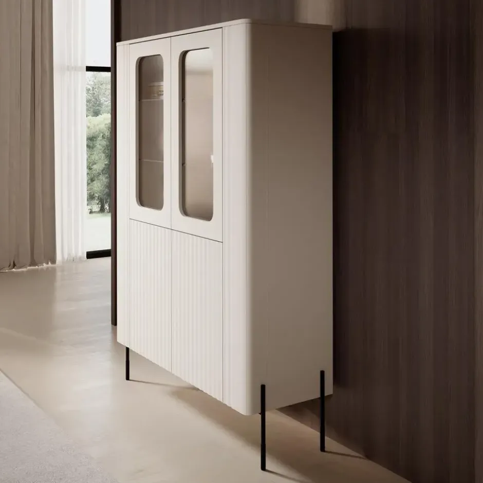 Meubella - Vivi - Vitrinekast - Beige - 110x40x160 cm