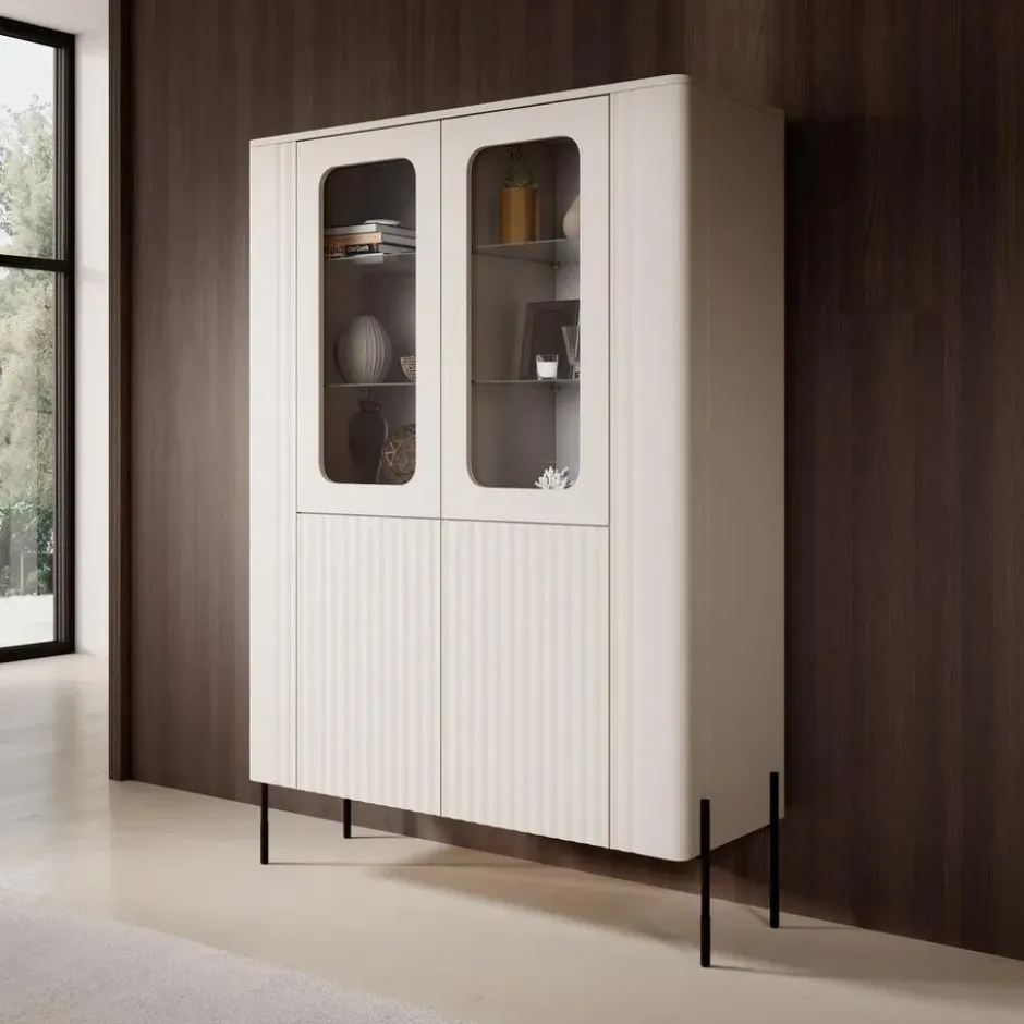 Meubella - Vivi - Vitrinekast - Beige - 110x40x160 cm