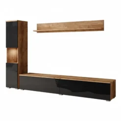 Meubella - Wandmeubel Pure - Zwart - Donker eiken