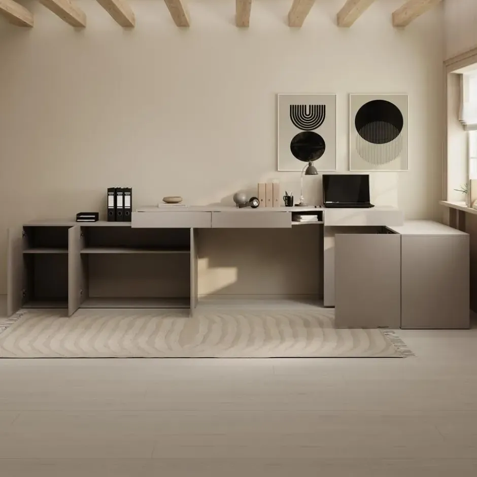 Meubella - Whenua 4 - Bureau links - Beige - 338x141x79 cm