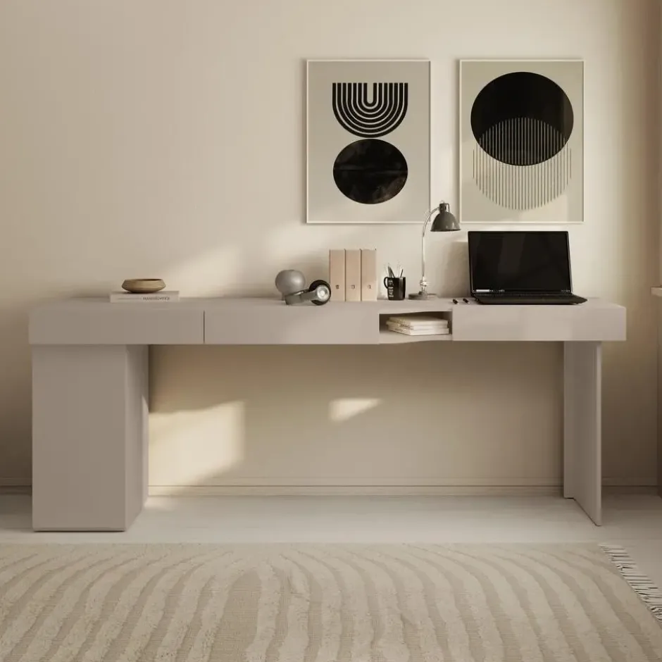 Meubella - Whenua 2 - Bureau links - Beige - 211x55x79 cm