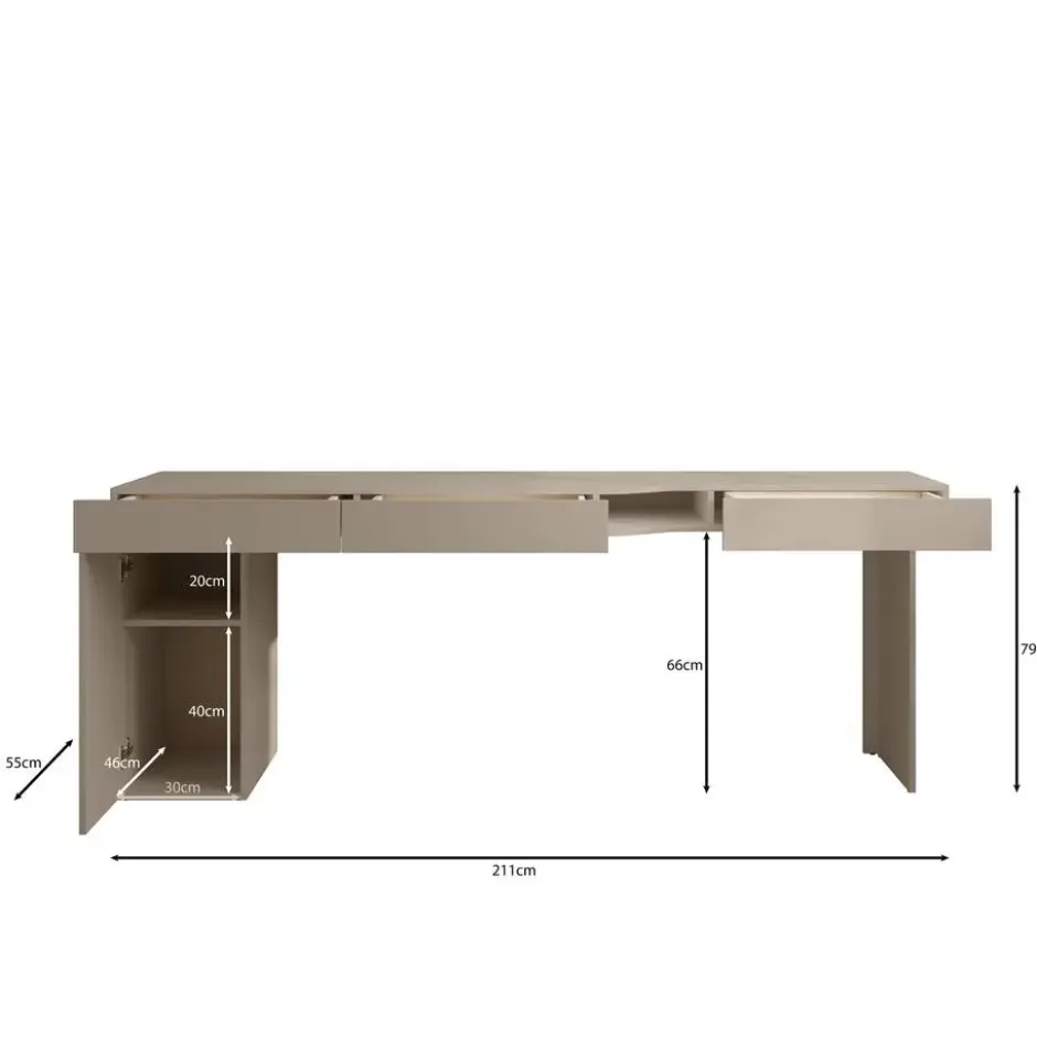 Meubella - Whenua 2 - Bureau links - Beige - 211x55x79 cm