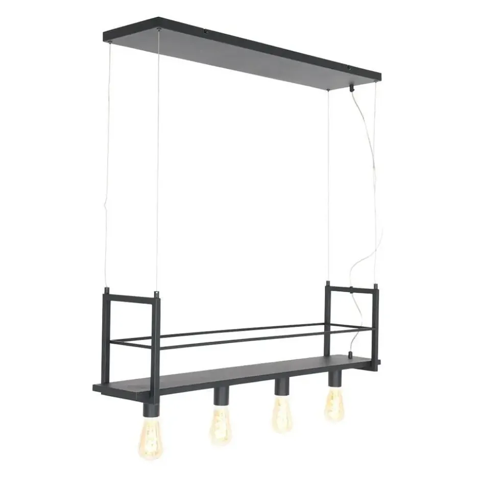Mexlite Hanglamp buckley - 4 lichts - zwart - 100x140 cm