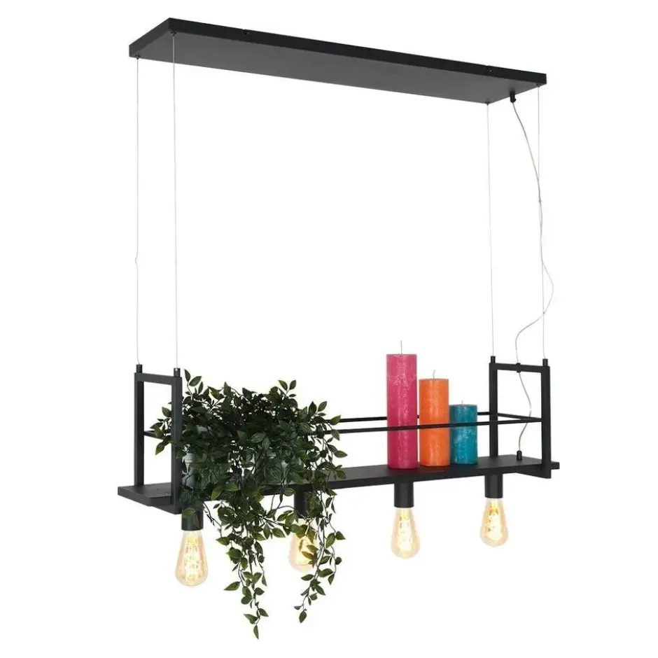 Mexlite Hanglamp buckley - 4 lichts - zwart - 100x140 cm