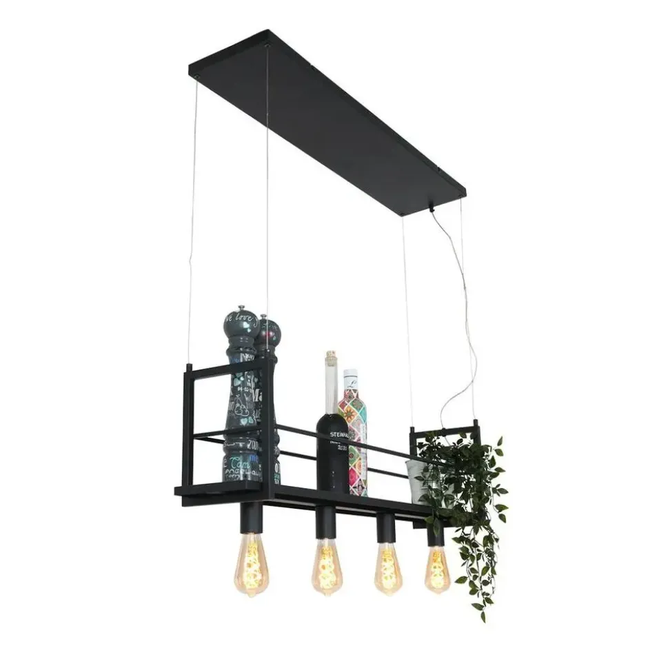 Mexlite Hanglamp buckley - 4 lichts - zwart - 100x140 cm