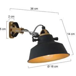 Mexlite Wandlamp nove - zwart - 36x14 cm