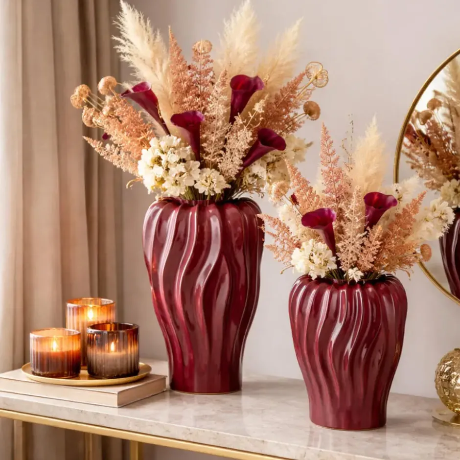 Mica Decorations Bloemenvaas Thom - bordeaux rood - 30 x 20 cm