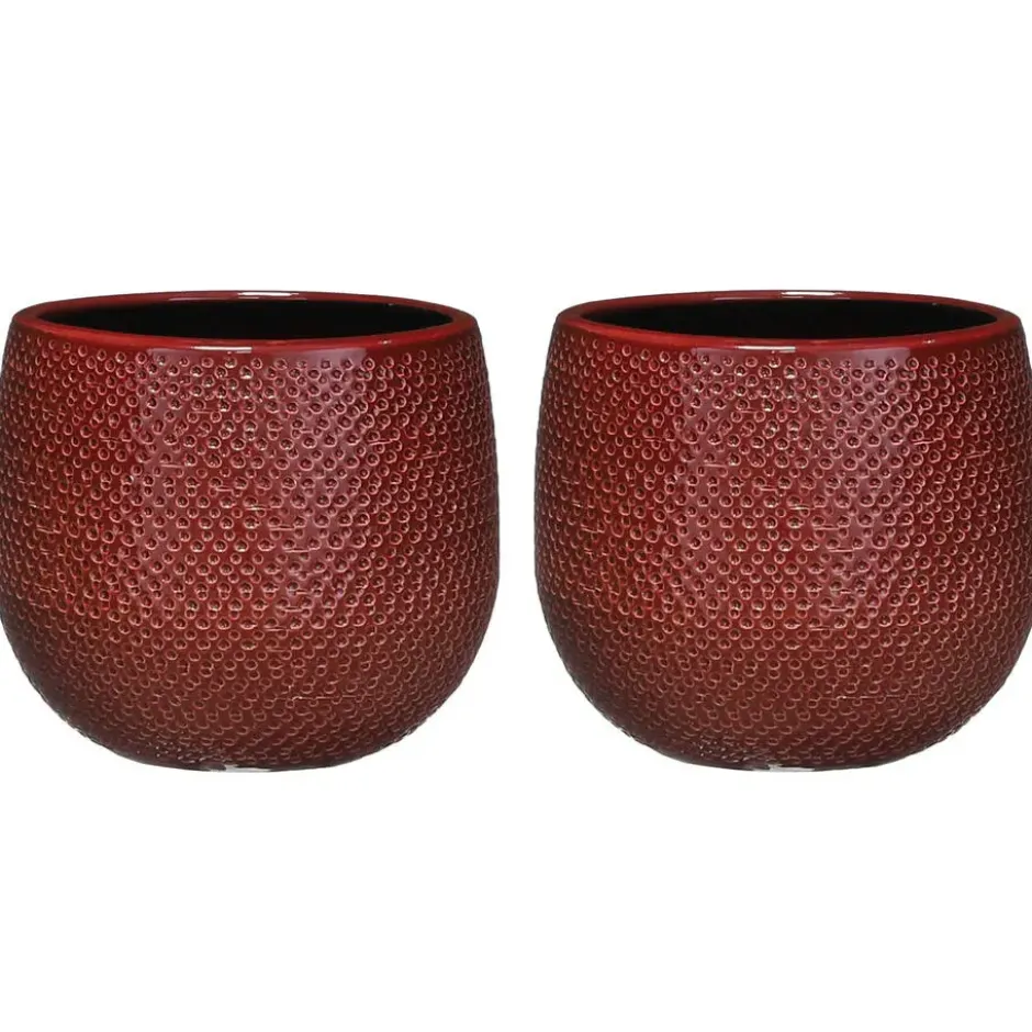 Mica Decorations Bloempot - bordeaux - keramiek - 16 x 14 cm