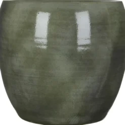 Mica Decorations Bloempot - donkergroen - glans keramiek -35x38cm