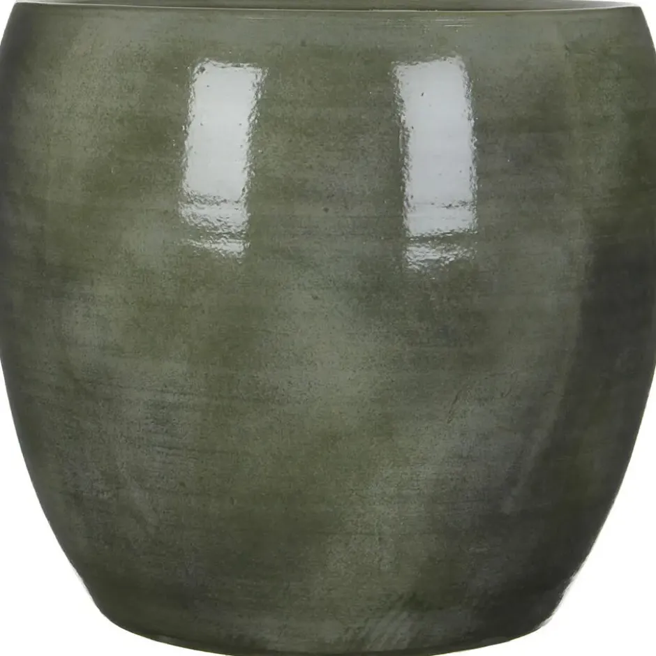 Mica Decorations Bloempot - donkergroen - glans keramiek -35x38cm