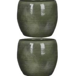 Mica Decorations Bloempot - glanzend groen - keramiek - 20 x 18 cm