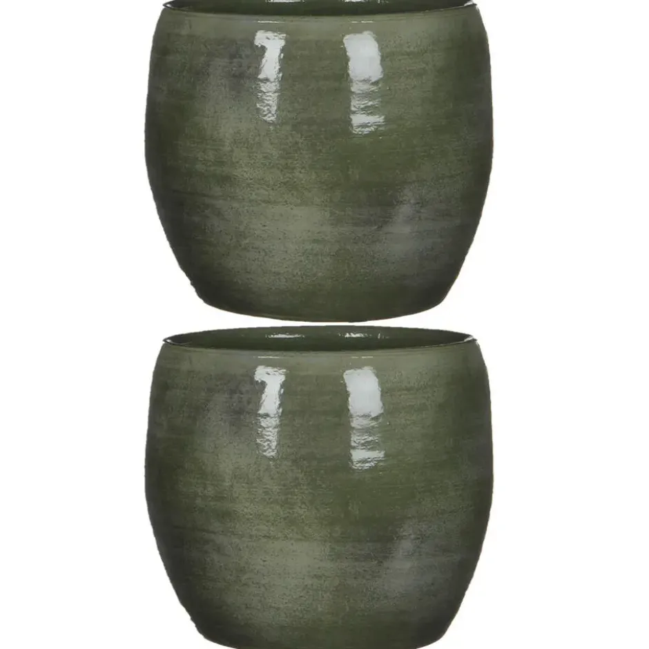 Mica Decorations Bloempot - glanzend groen - keramiek - 20 x 18 cm