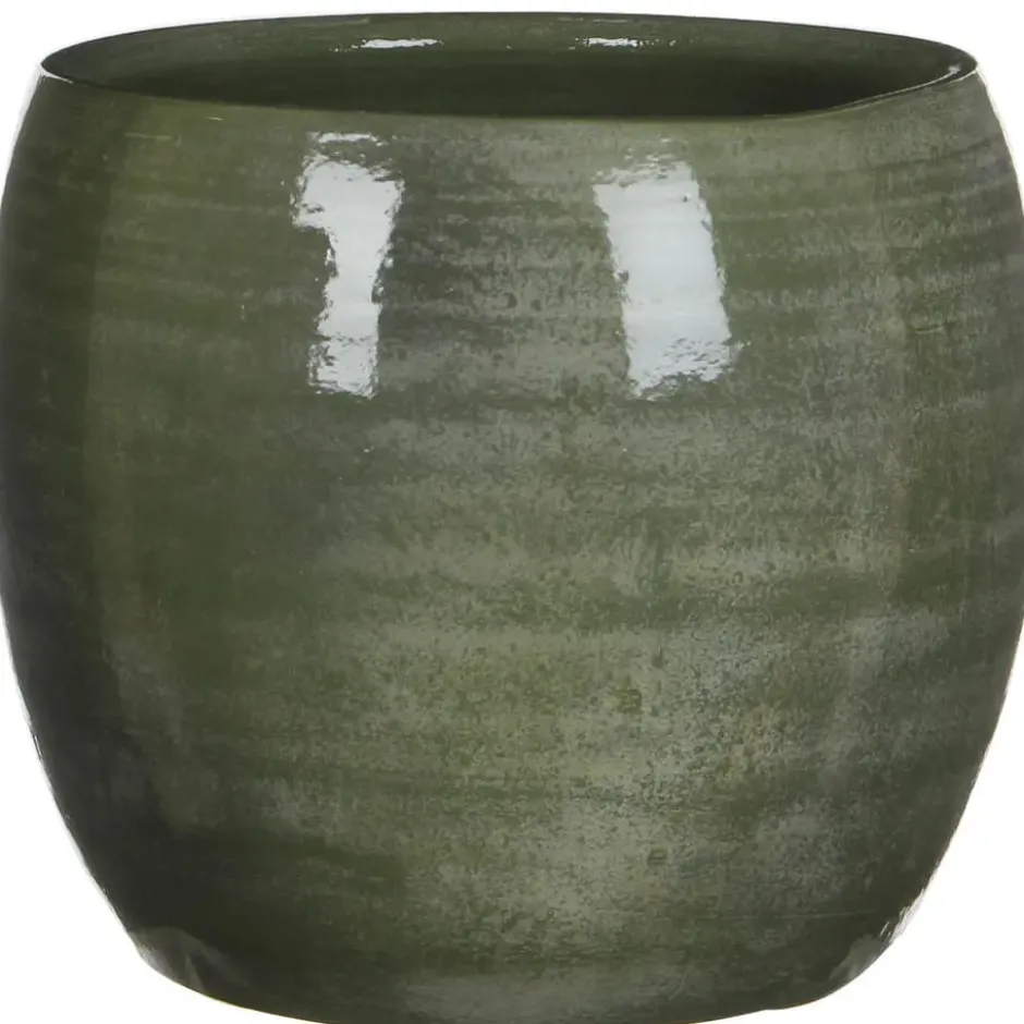 Mica Decorations Bloempot - groen - keramiek - 14 x 12 cm