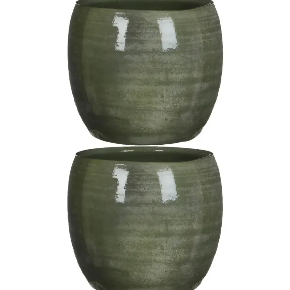 Mica Decorations Bloempot - groen - keramiek - 14 x 12 cm