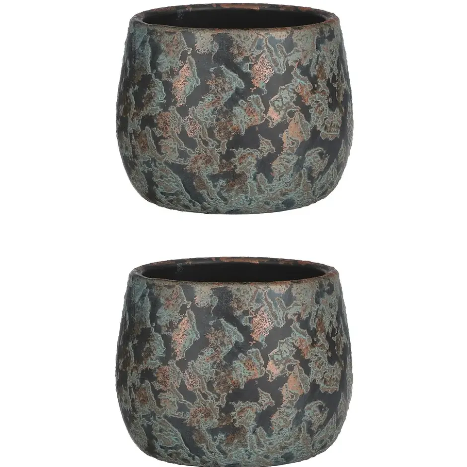 Mica Decorations Bloempot - koperkleurig - keramiek - 16 x 13 cm