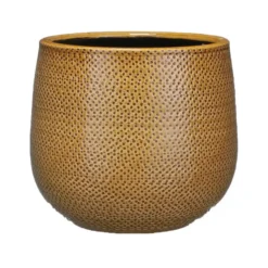 Mica Decorations Bloempot - okergeel - relief - keramiek - 21 cm