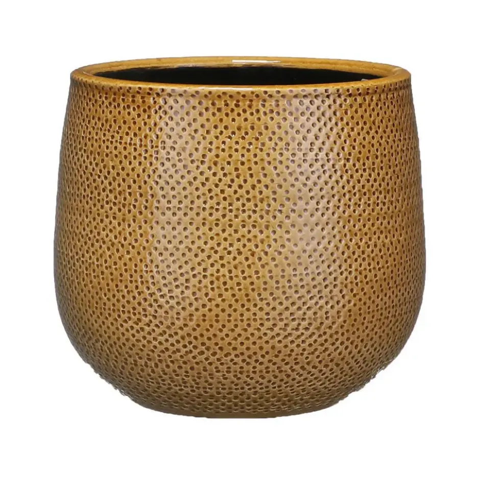 Mica Decorations Bloempot - okergeel - relief - keramiek - 21 cm