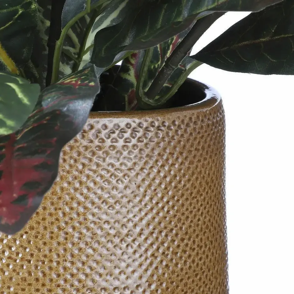 Mica Decorations Bloempot - okergeel - relief - keramiek - 21 cm