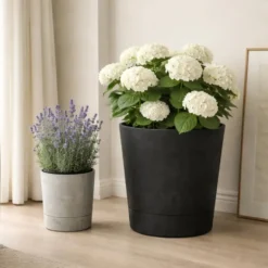 Mica Decorations Bloempot - olijfgroen - H40 x D38 cm - kunststof