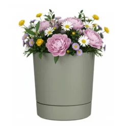 Mica Decorations Bloempot - olijfgroen - H40 x D38 cm - kunststof
