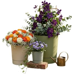 Mica Decorations Bloempot - olijfgroen - H40 x D38 cm - kunststof