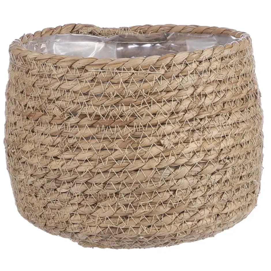 Mica Decorations Bloempot - rotan - beige - jute - 18 x 15 cm