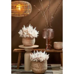 Mica Decorations Bloempot - rotan - beige - jute - 18 x 15 cm