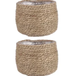Mica Decorations Bloempot - rotan - beige - jute - 18 x 15 cm