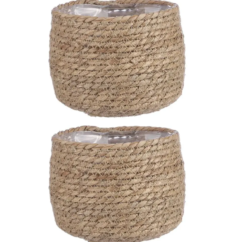 Mica Decorations Bloempot - rotan - beige - jute - 18 x 15 cm