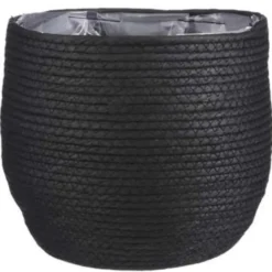 Mica Decorations Bloempot - rotan - zwart - jute - 26 x 24 cm