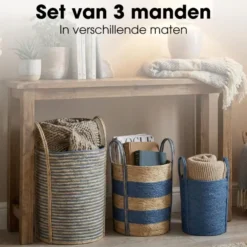 Mica Decorations Brooklyn Gevlochten Mand Set van 3 Blauw