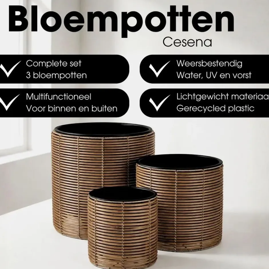 Mica Decorations Cesena Bloempot – Set van 3 – Lichtbruin