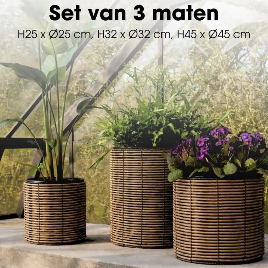 Mica Decorations Cesena Bloempot – Set van 3 – Lichtbruin