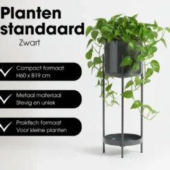 Mica Decorations Colyn Pot op Standaard 60x19cm - Zwart