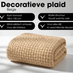 Mica Decorations Cosenza Deken 180 x 130 cm Beige