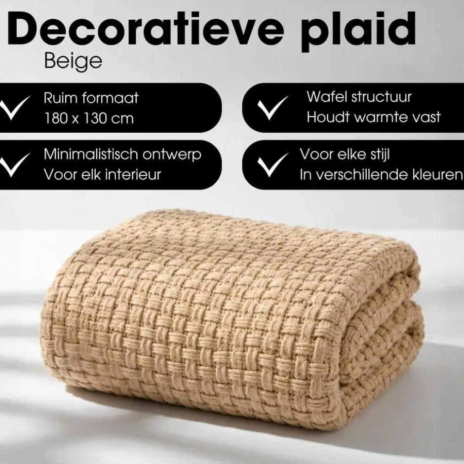 Mica Decorations Cosenza Deken 180 x 130 cm Beige