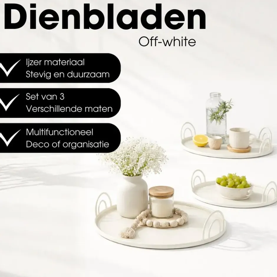 Mica Decorations Dienblad - Set van 3 - Offwhite