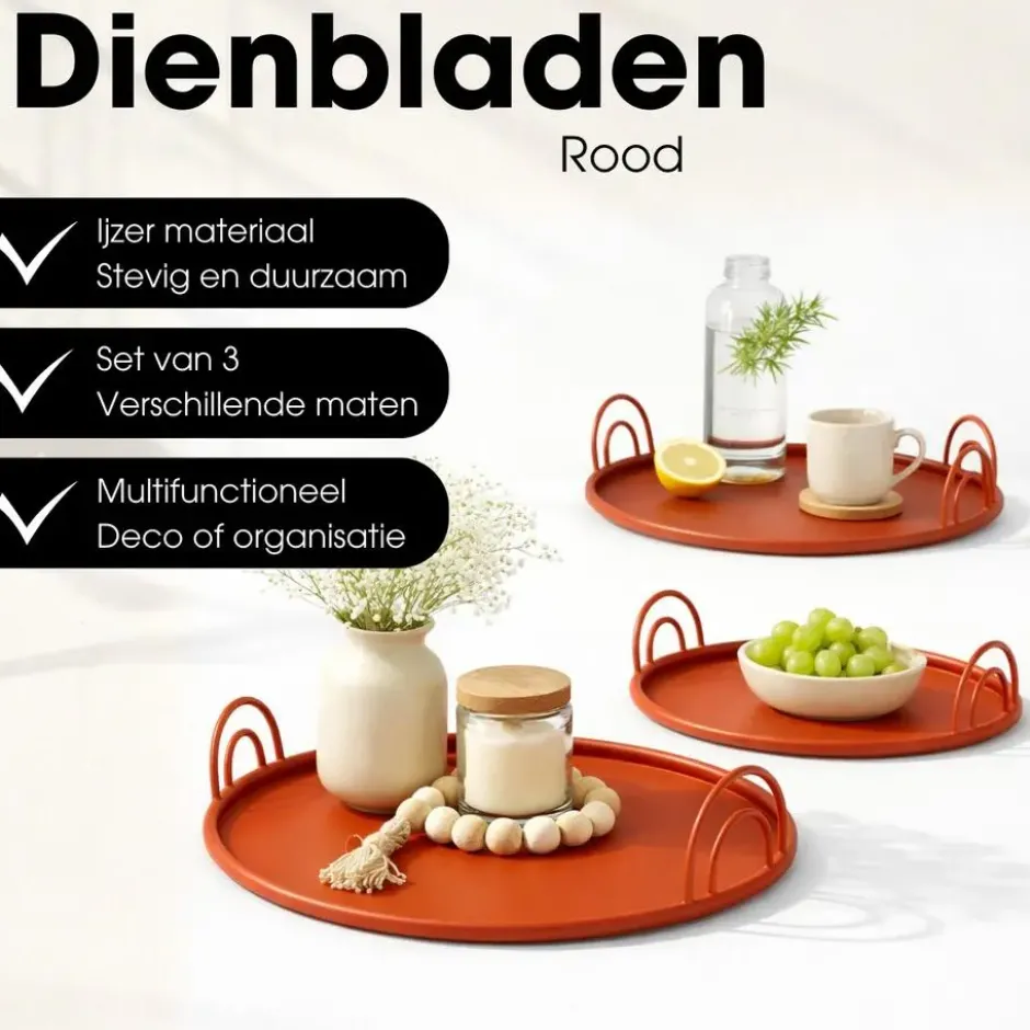 Mica Decorations Dienblad - Set van 3 - Rood